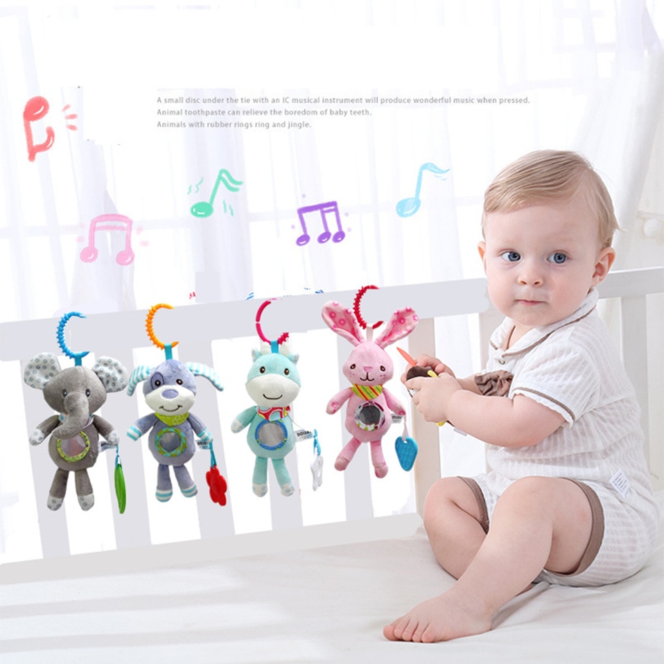 Baby Rattles Stroller Hanging Soft Toy mobile Bed Cute Animal Doll Elephant Rabbit Dog Baby Crib Hanging Bell Toys for 0-12month